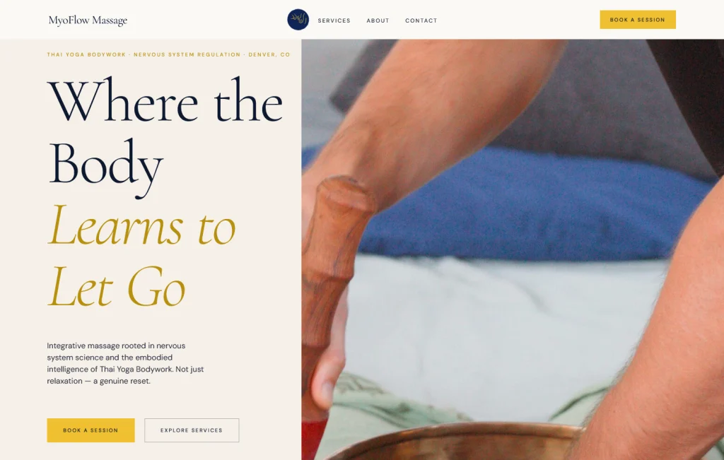 Homepage of the MyoFlow Massage website